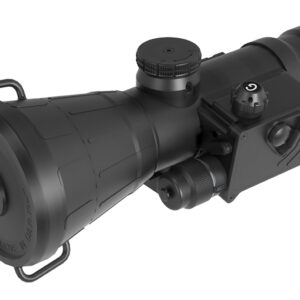 Black tactical rifle scope with large objective lens