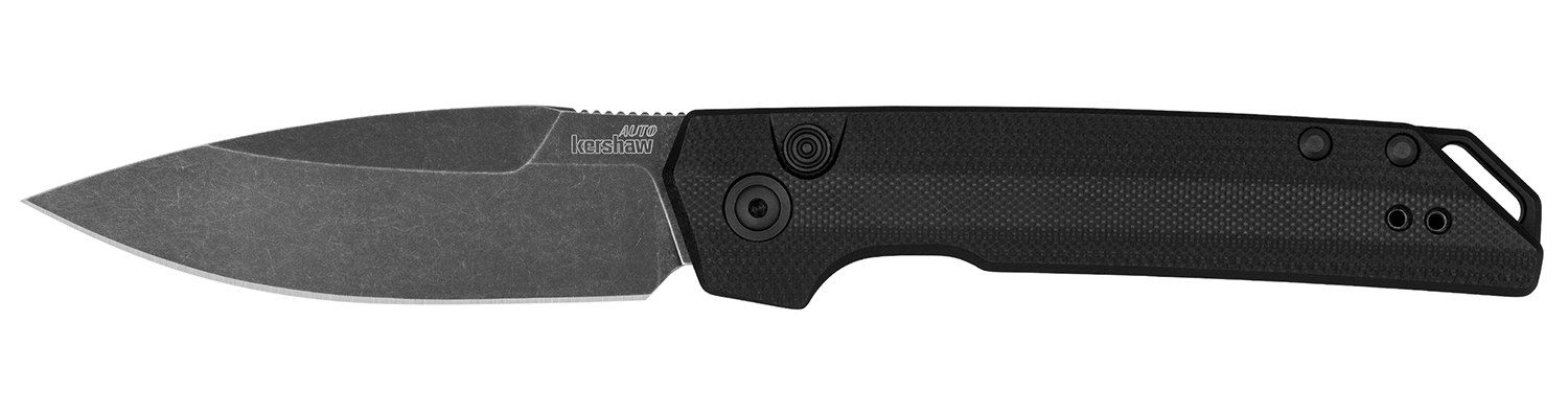 Black Kershaw folding knife with stonewashed blade