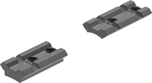 Two gray machined metal mounting blocks