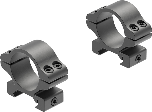 Two black rifle scope mounting rings