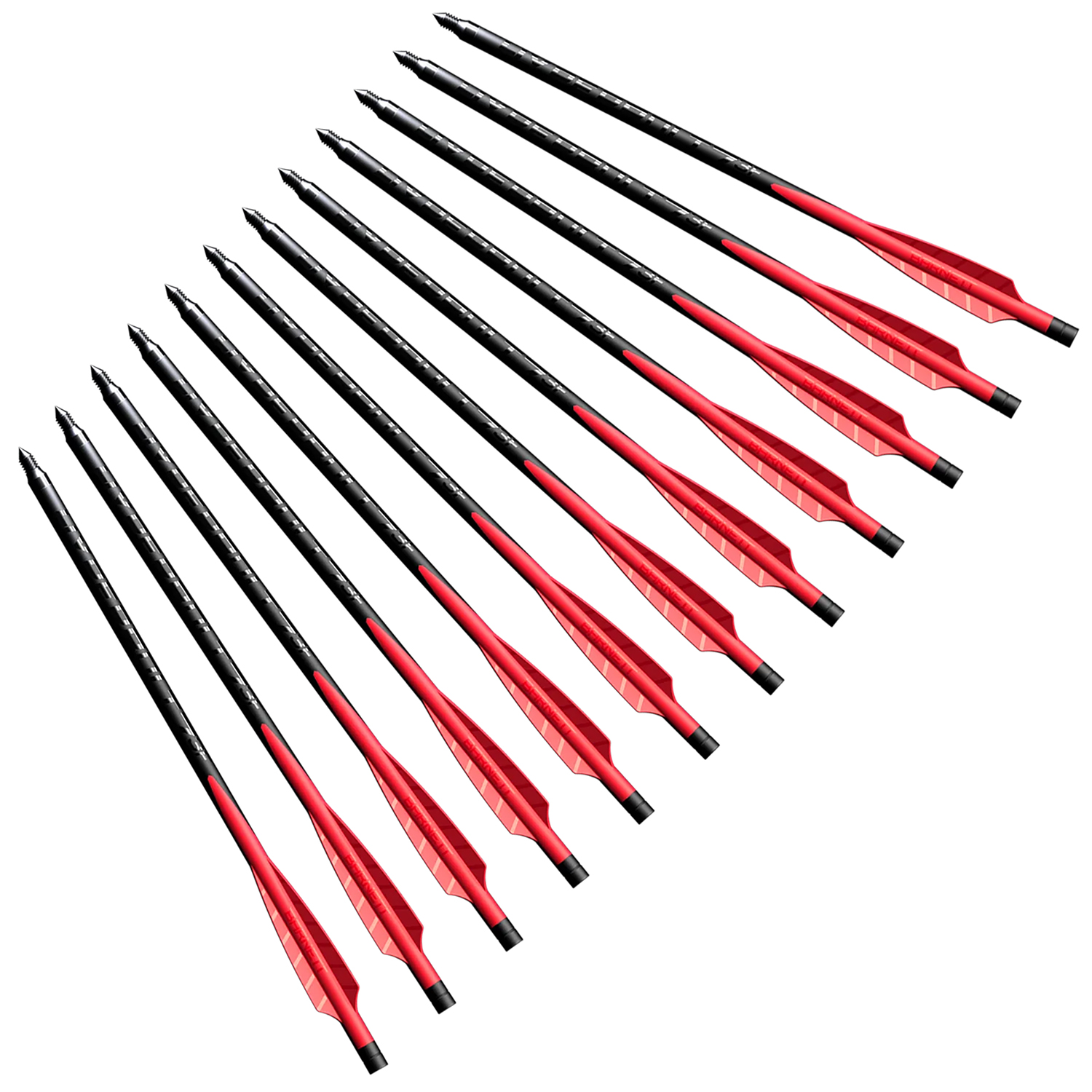 Black arrows with red fletching on white background