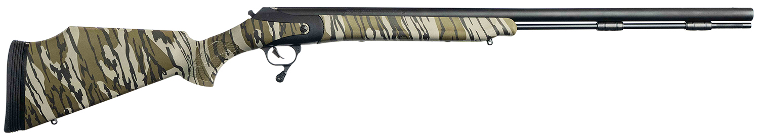 Camouflage bolt-action hunting rifle on white background
