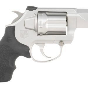 Silver snub-nose revolver with black grip