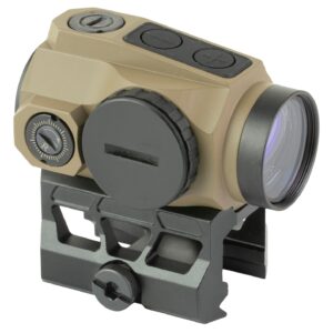Tan red dot sight on black mount