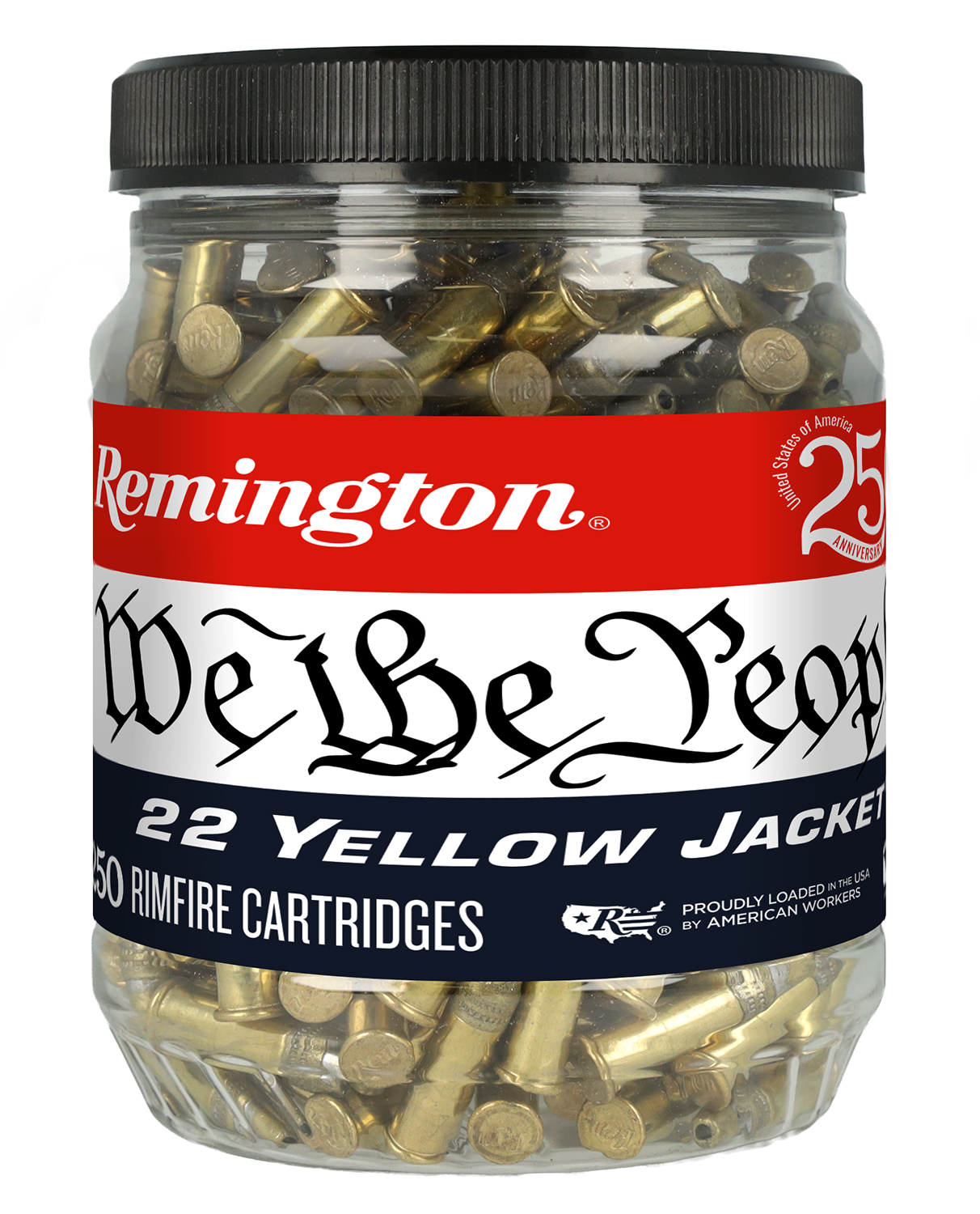 Jar of Remington .22 rimfire cartridges
