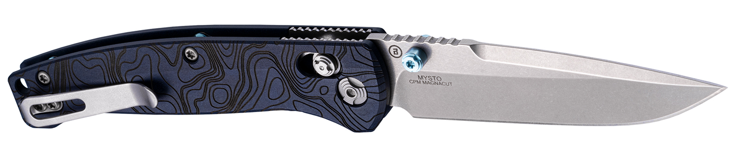 Folding pocket knife with blue patterned handle