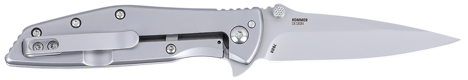 Silver folding pocket knife with blade open