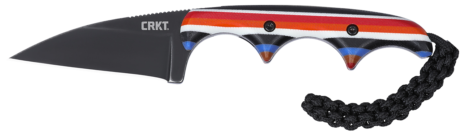 Fixed-blade knife with colorful handle and lanyard