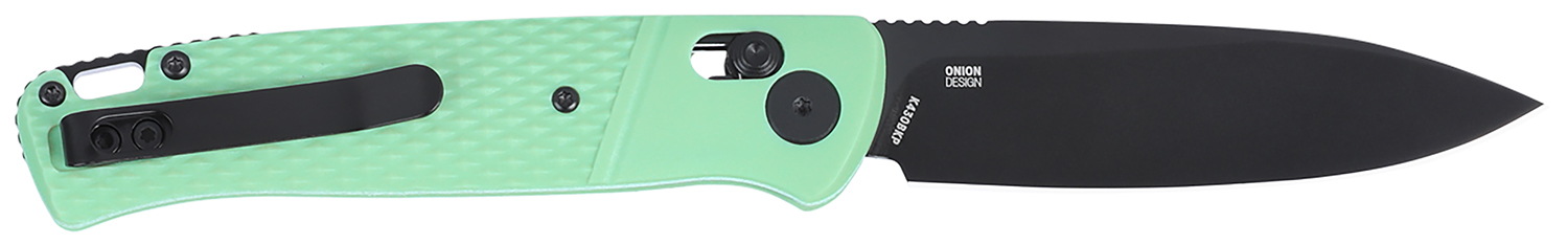 Mint green folding knife with black blade