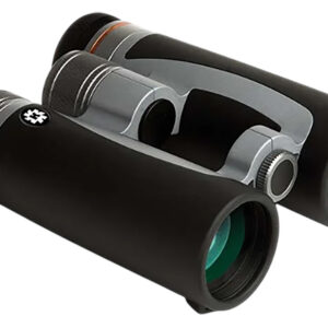 Black binoculars with green-coated lenses