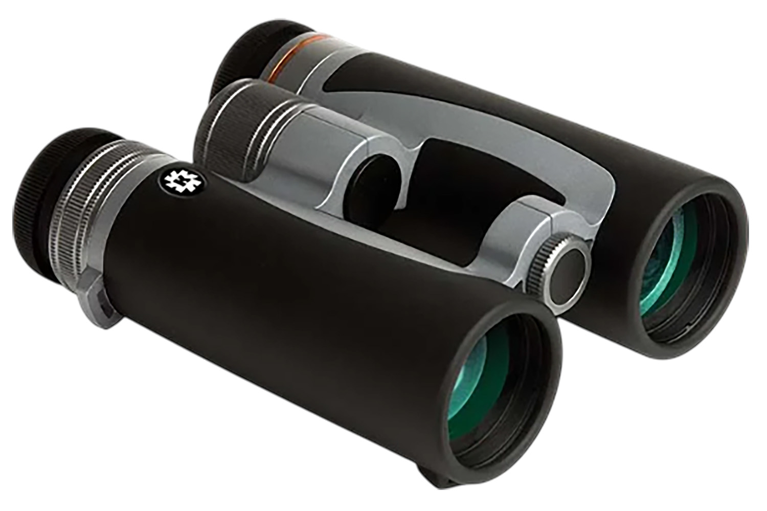 Black binoculars with green-coated lenses