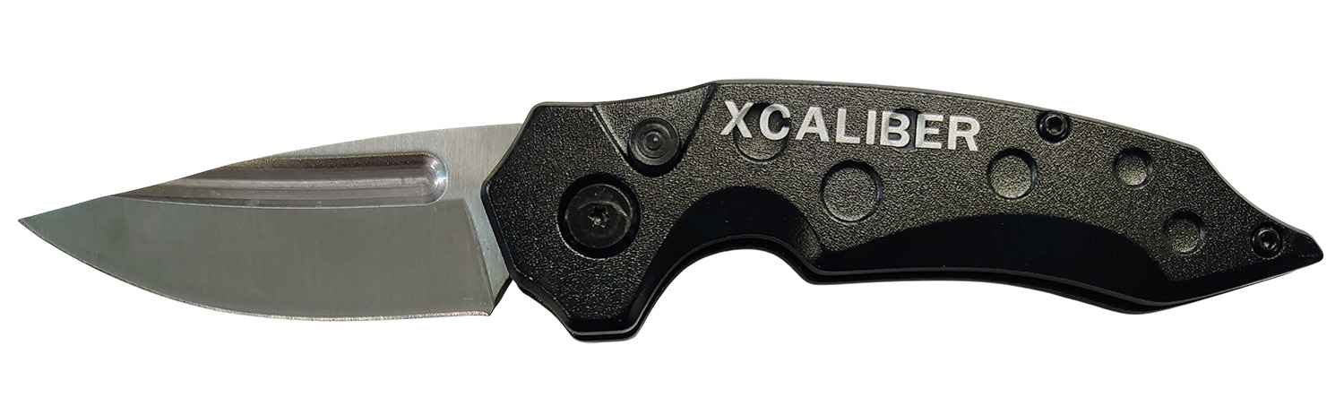 Black Xcaliber folding knife with silver blade