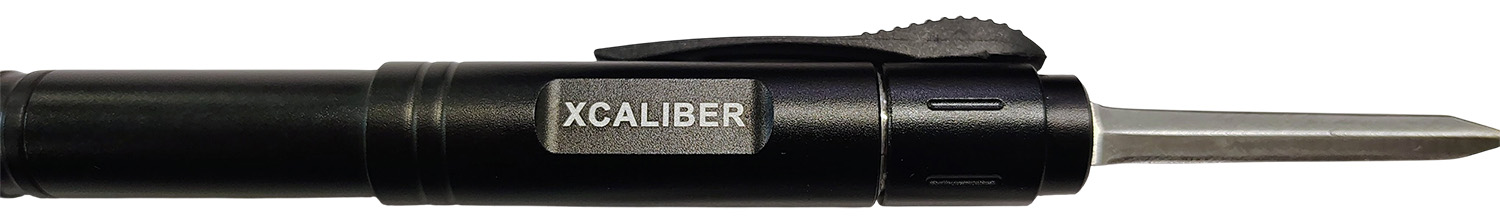 Black XCALIBER tactical pen with metal tip