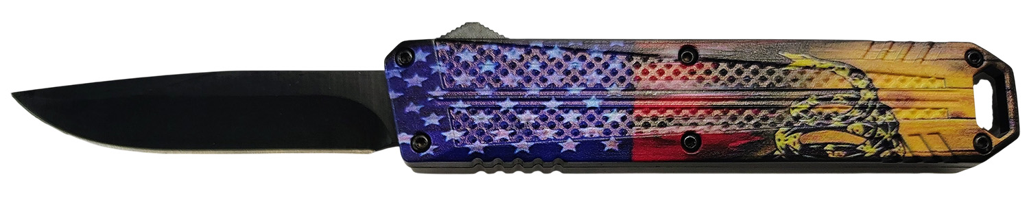 American flag themed folding knife with snake design