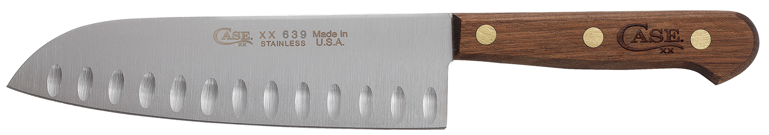 Stainless steel kitchen knife with wooden handle
