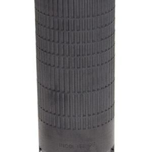 Black cylindrical metal suppressor with textured grip