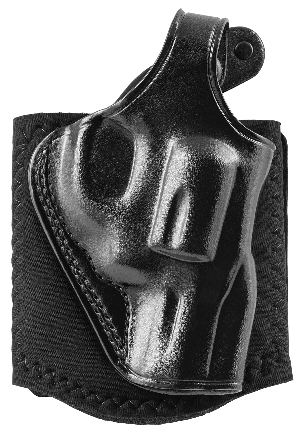 Black leather handgun holster with belt attachment