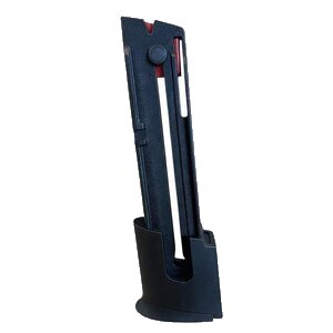 Black magazine loader with red mechanism