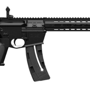 Black semi-automatic rifle on a white background