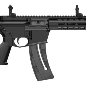 Black firearm with extended magazine