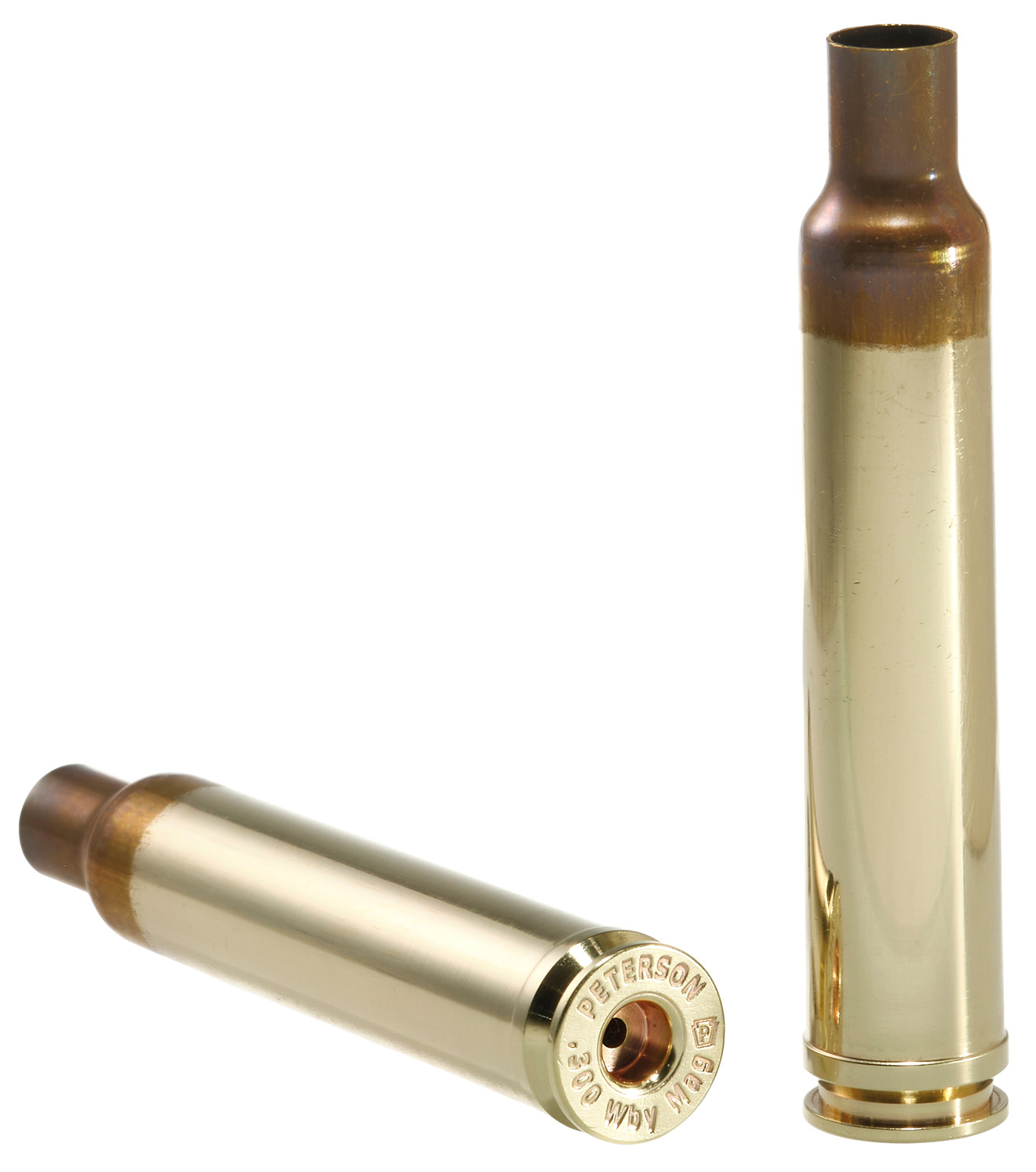 Two brass .300 Win Mag rifle cartridges