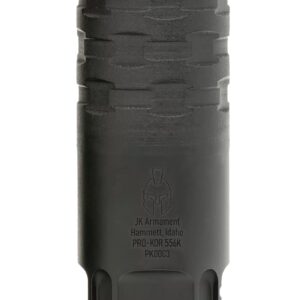 Black cylindrical rifle suppressor with textured grip