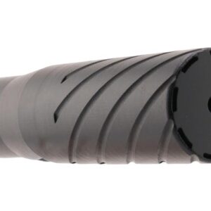 Black firearm suppressor with spiral fluted design