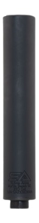 Black cylindrical firearm suppressor on white background