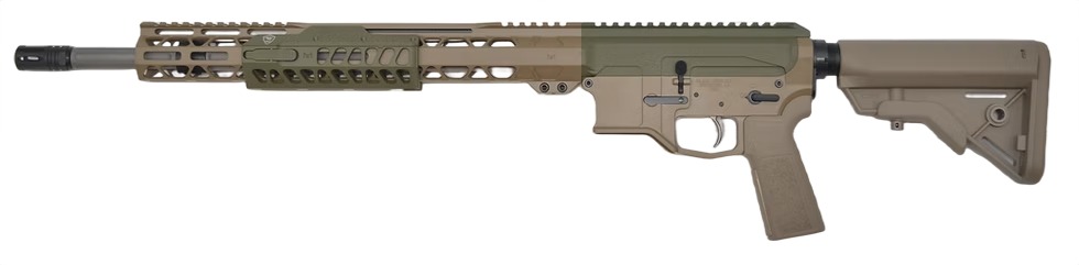 Modern firearm with tan and green finish