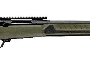 Bolt-action rifle with green stock on white background