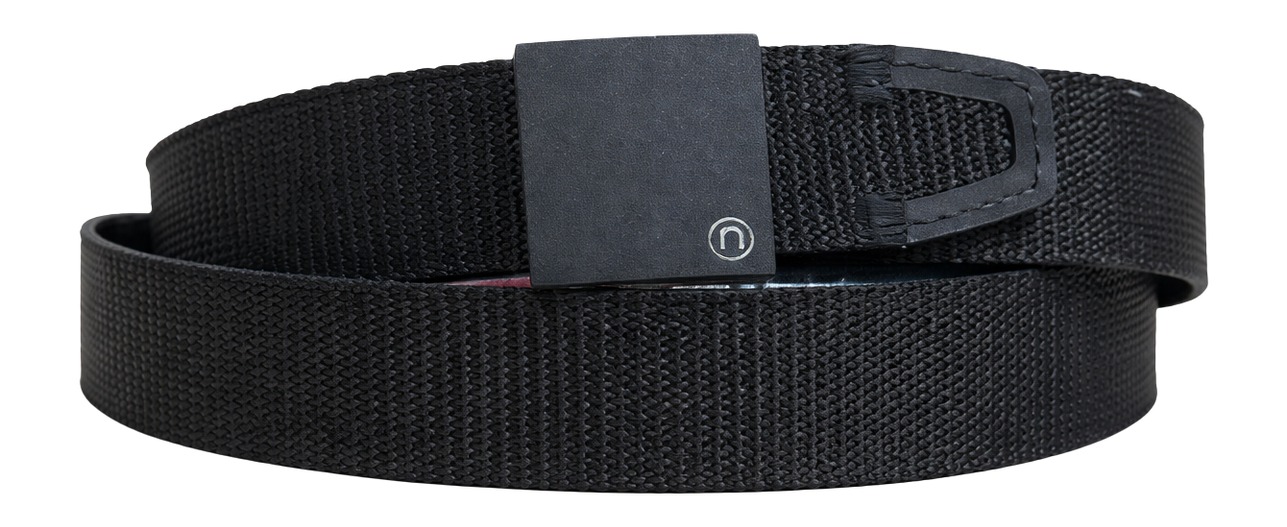 Black woven belt with rectangular buckle