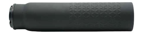 Black cylindrical firearm suppressor on white background