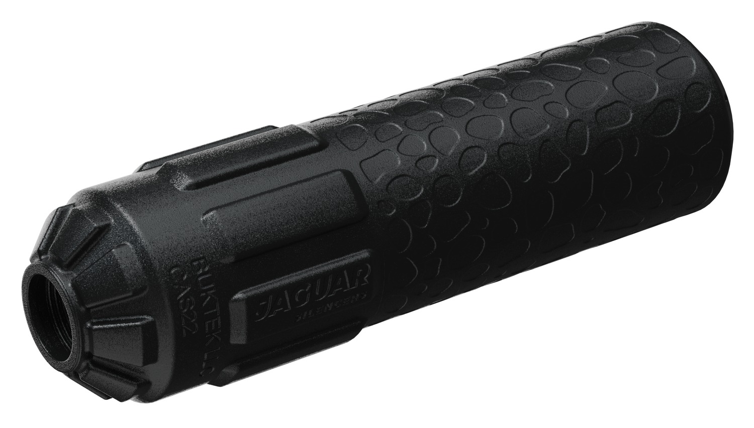 Black Jaguar firearm suppressor with textured grip