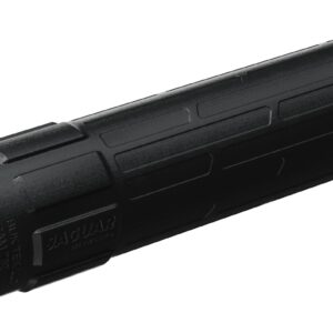 Black cylindrical firearm suppressor on white background