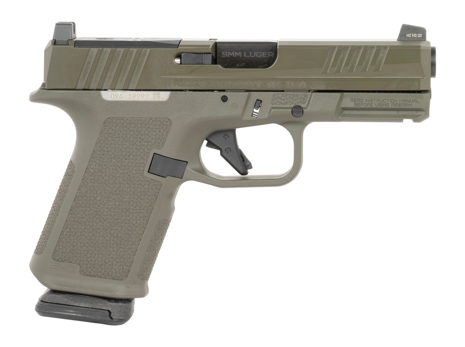 Olive green Ruger 9mm semi-automatic pistol