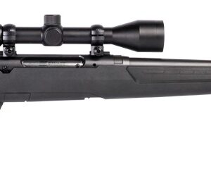 Black bolt-action rifle with mounted scope