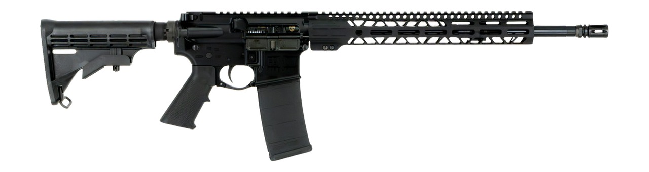 Black AR-15 style semi-automatic rifle