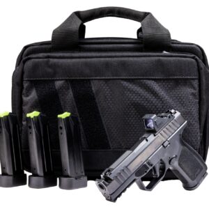 Handgun with magazines and tactical range bag