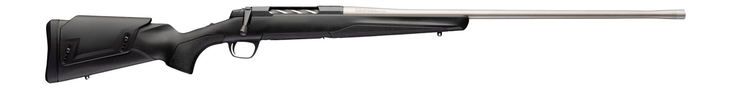 Modern bolt-action rifle on white background
