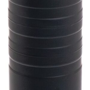 Black cylindrical firearm suppressor with ridged body