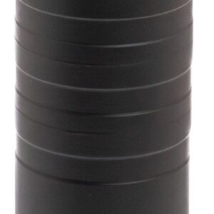 Black cylindrical firearm suppressor with ridged body