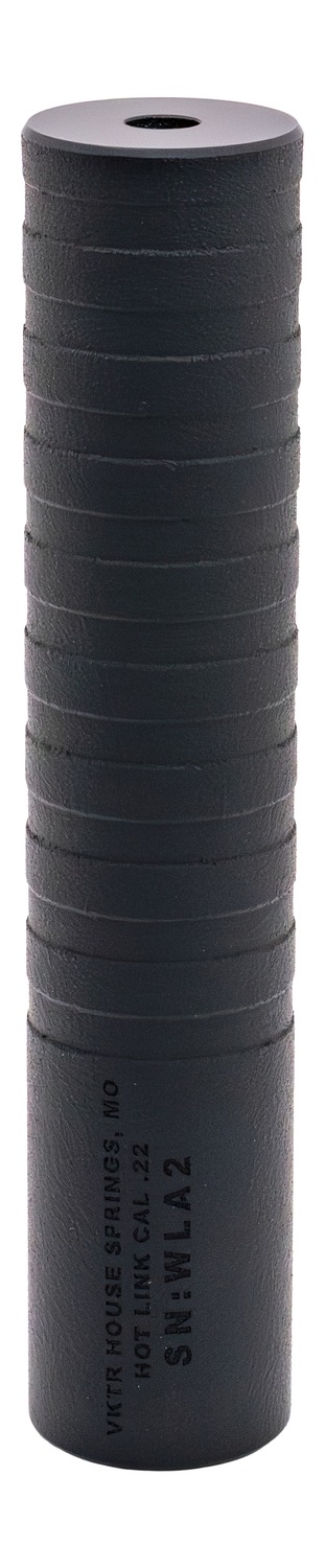 Black cylindrical .22 caliber suppressor