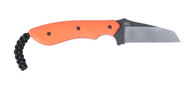 Orange-handled fixed blade knife with black blade