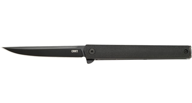 Black CRKT folding knife on white background