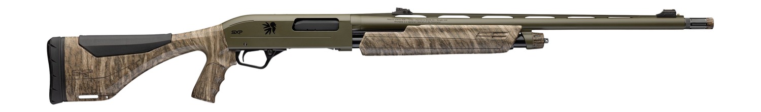 Camouflage semi-automatic shotgun on white background