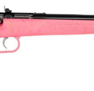 Pink bolt-action rifle on white background