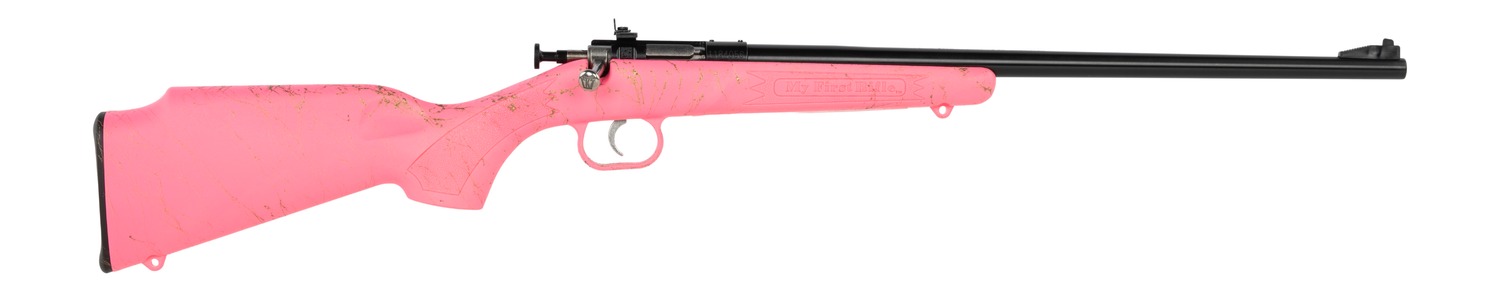 Pink bolt-action rifle on white background
