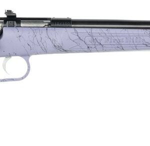 Purple-stock bolt-action rifle on white background