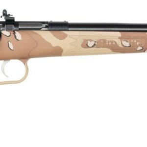 Desert camouflage bolt-action rifle on white background