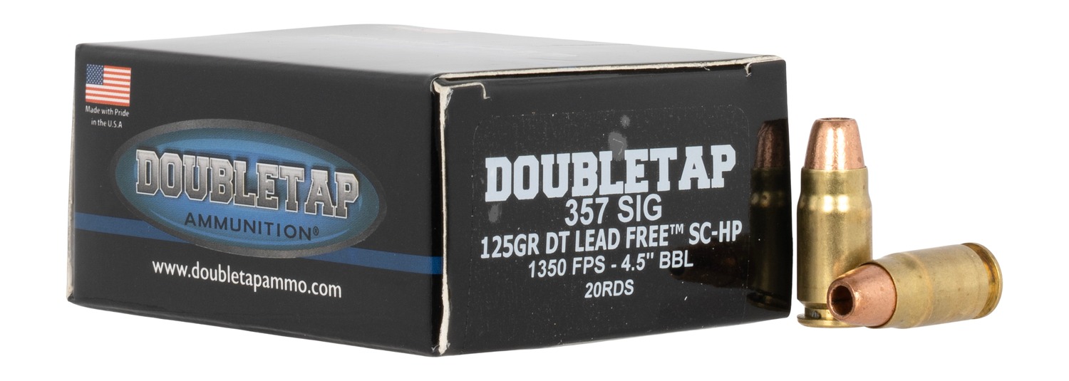 DoubleTap .357 SIG ammunition box and cartridges